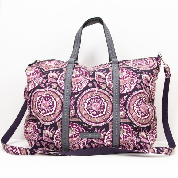 Vera Bradley Handbags - Vera Bradley Midtown Tote Travel Bag Large Office Lei Flowers Grey Purple